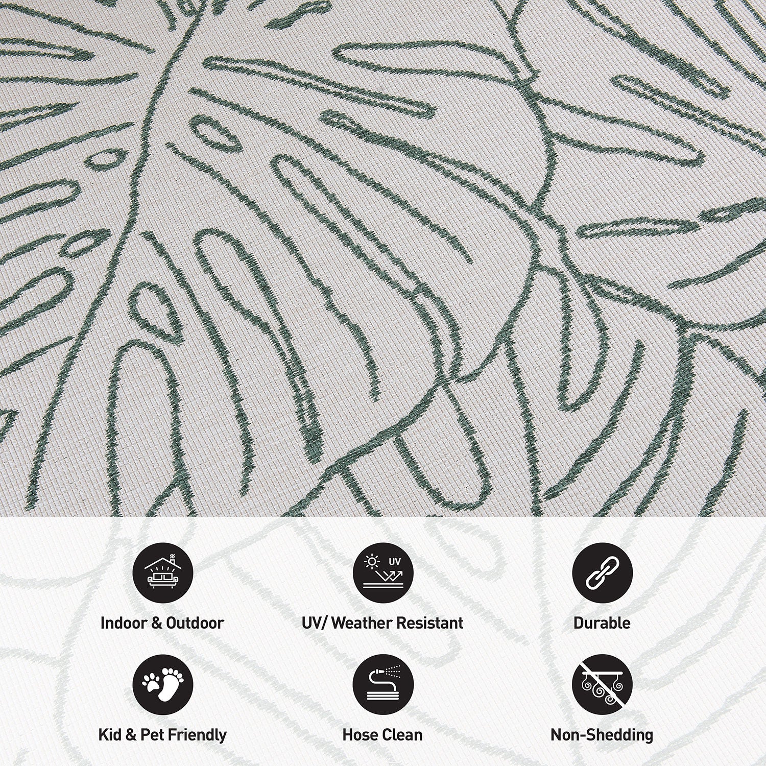 Contemporary Tropical Leaves Weather Resistant Reversible Indoor/Outdoor Area Rug