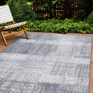 Contemporary Distressed Boxes Weather Resistant Reversible Indoor/Outdoor Area Rug