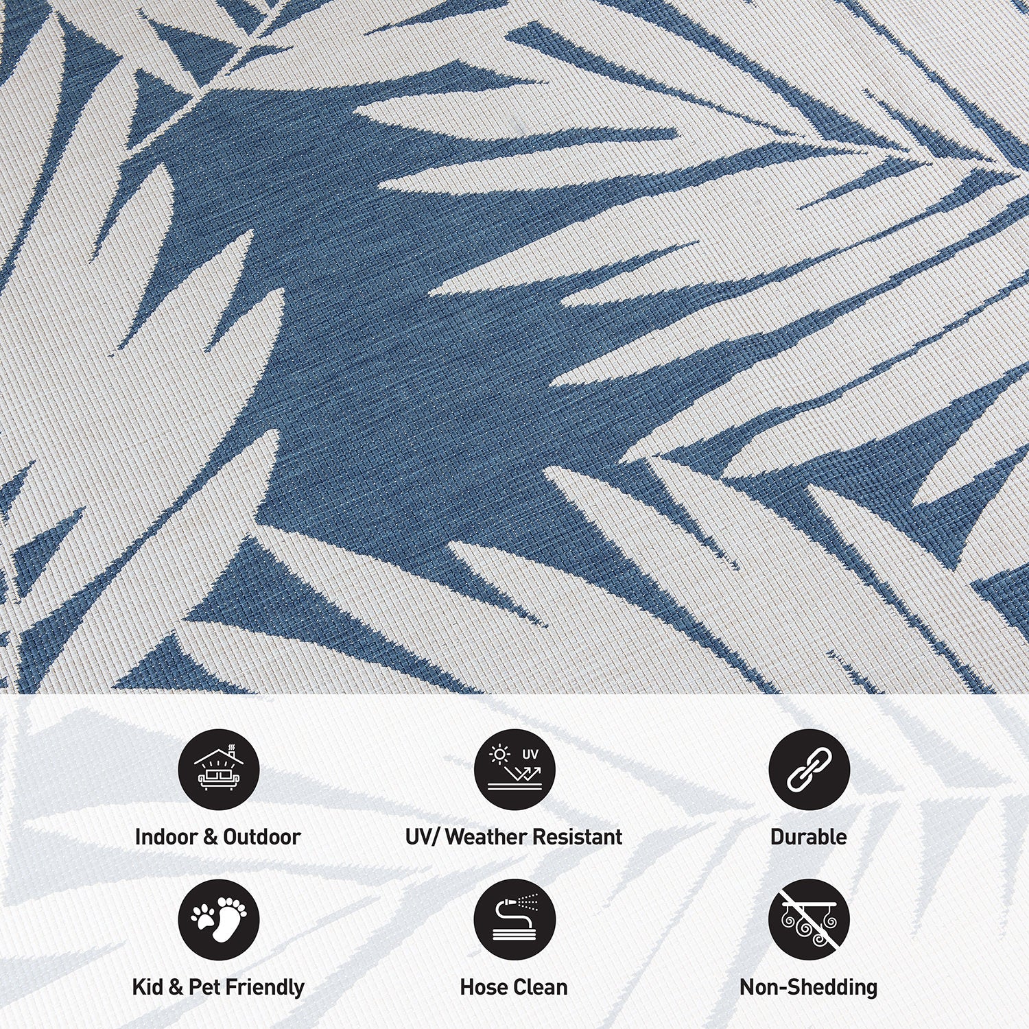 Contemporary Floral Leaves Nature Inspired Reversible Indoor/Outdoor Area Rug