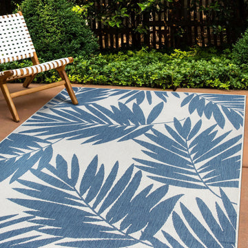 Contemporary Floral Leaves Nature Inspired Reversible Indoor/Outdoor Area Rug