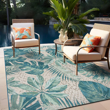 Contemporary Tropical Floral Indoor/Outdoor Area Rug