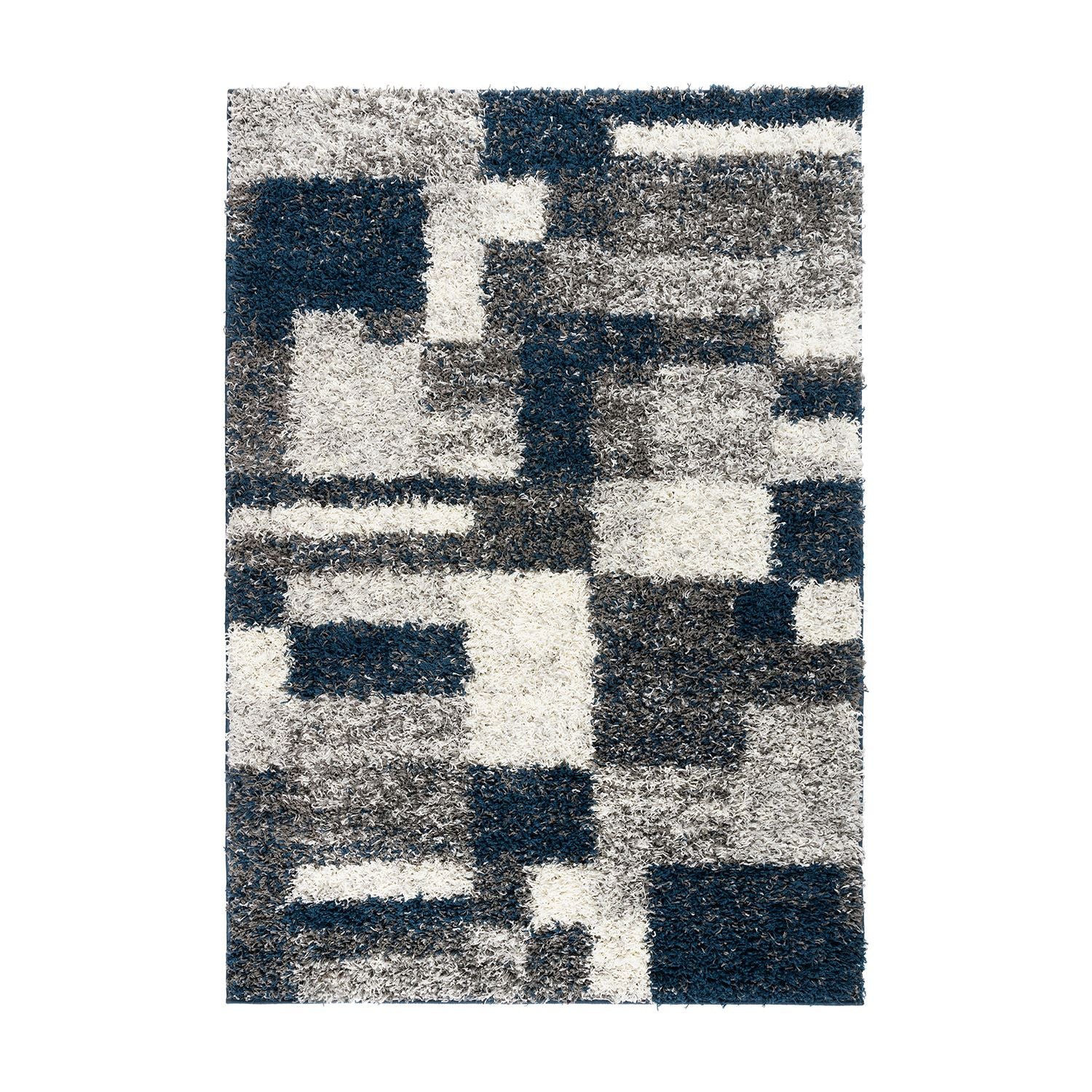 Distressed Modern Boxes Plush Shag Area Rug