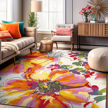 Modern Bright Flowers Non-Slip Area Rug