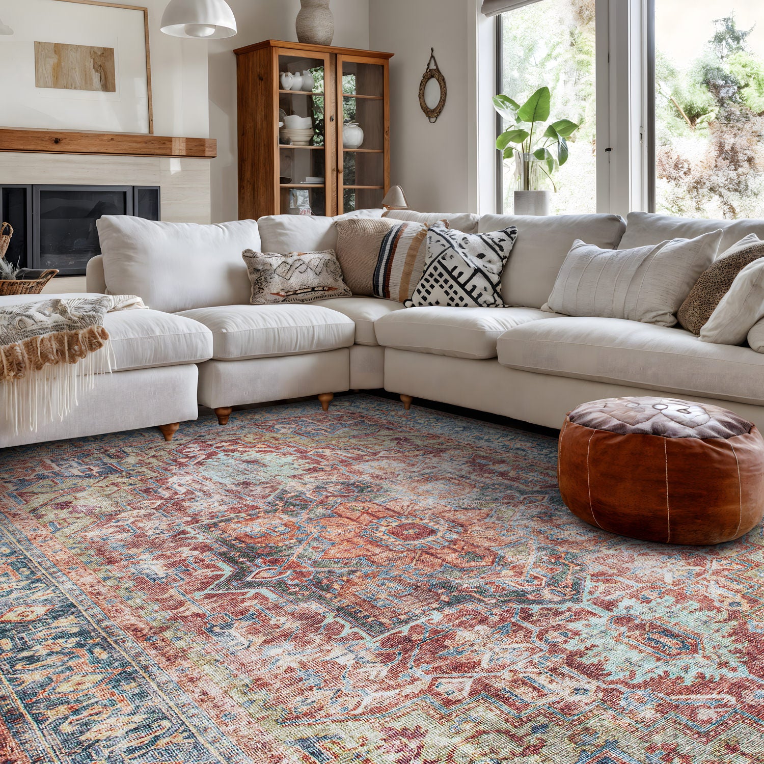 Traditional Distressed Machine Washable Area Rug - Multi – Indoor