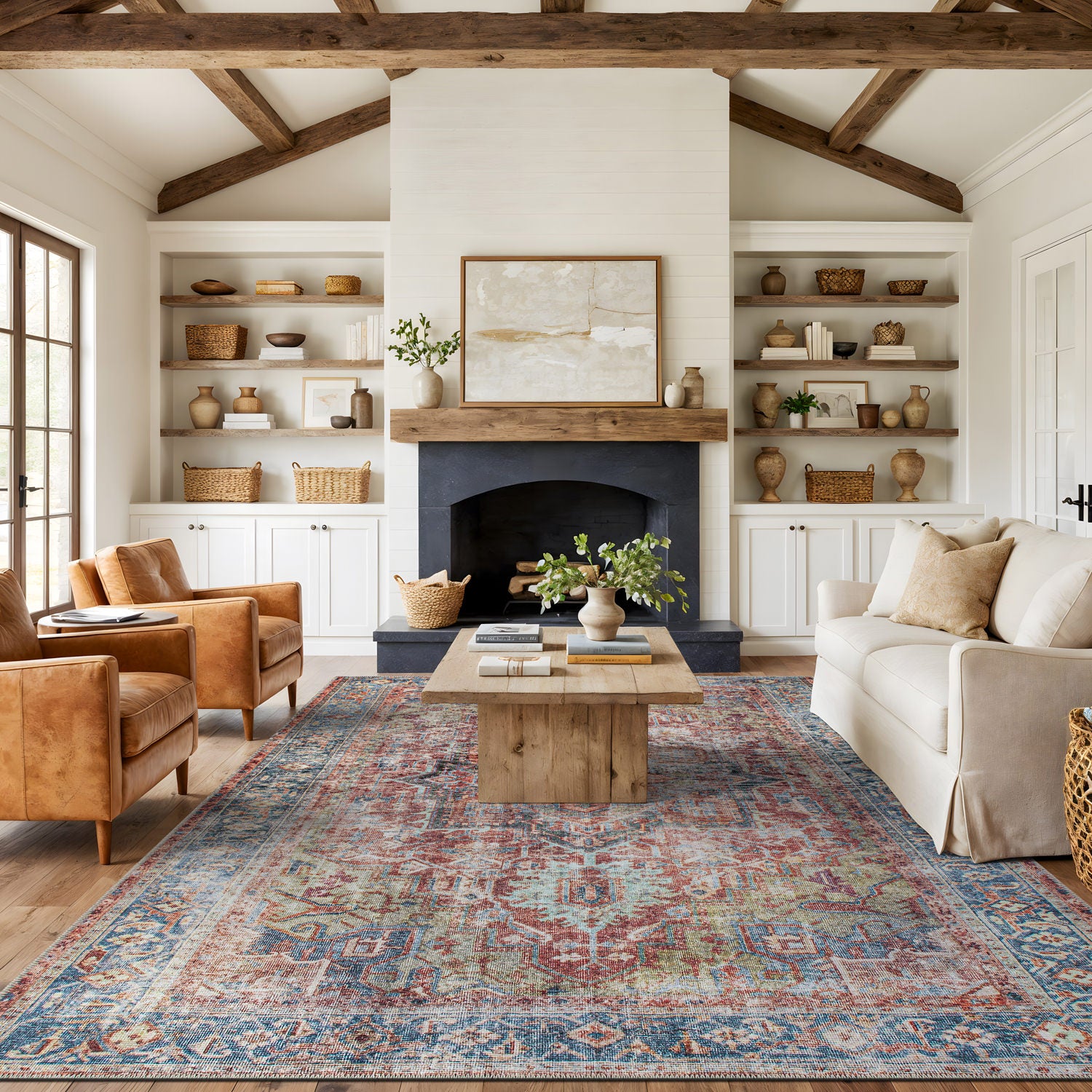 Traditional Distressed Machine Washable Area Rug - Multi – Indoor