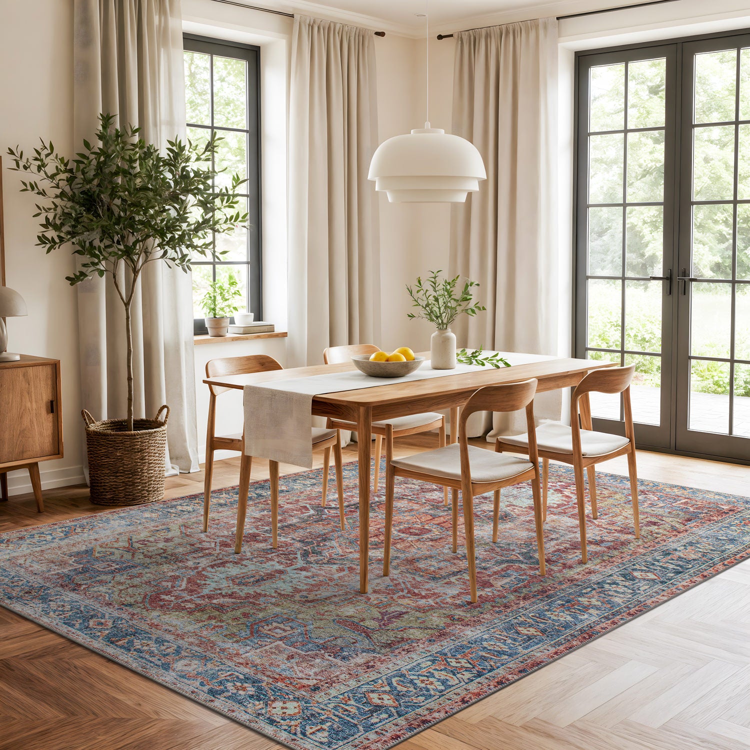 Traditional Distressed Machine Washable Area Rug - Multi – Indoor