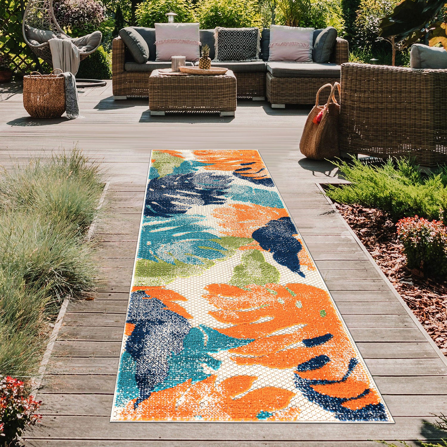 Bahama Palm Frond Floral Multi 5 ft. x 7 ft. Indoor/Outdoor Area Rug