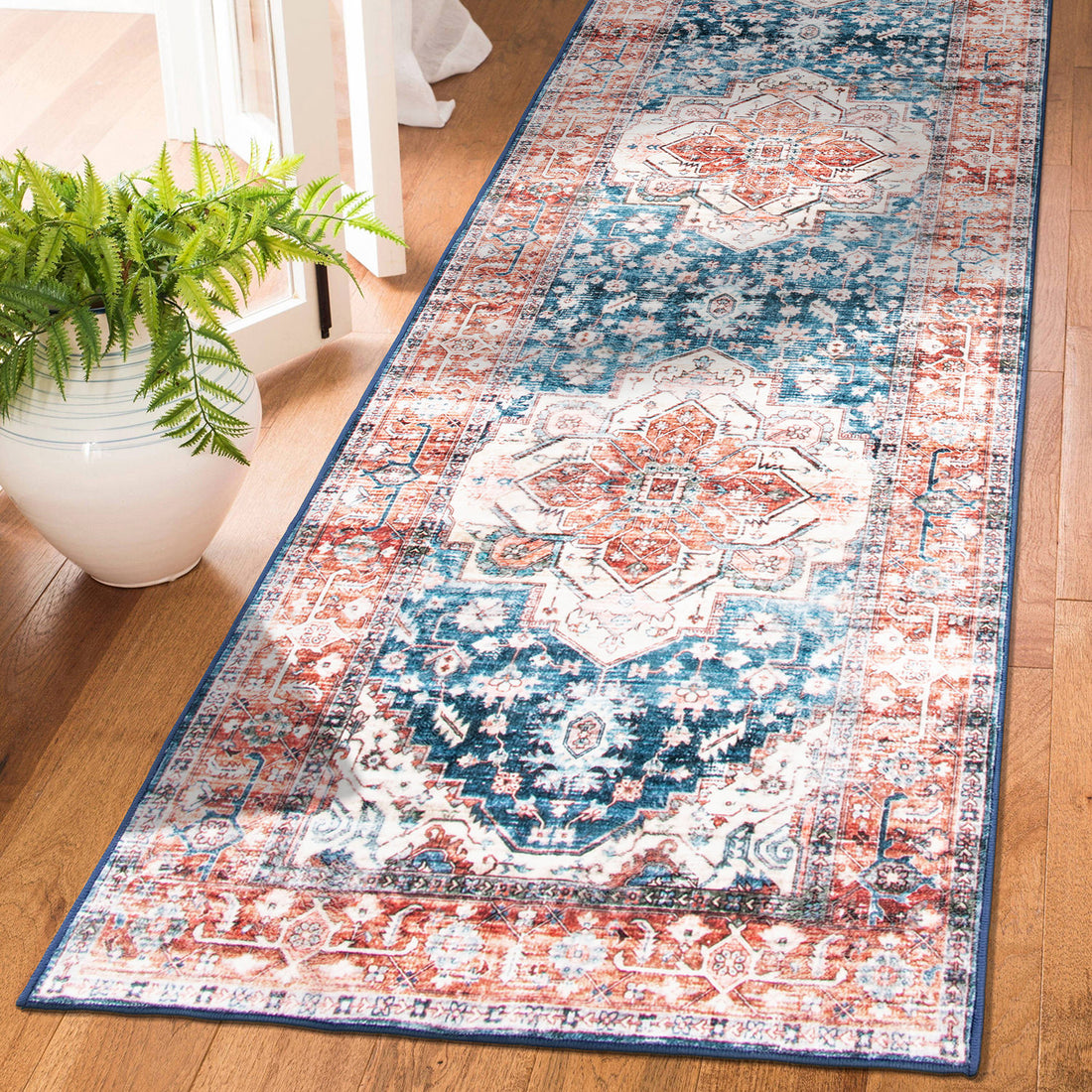 Transitional Distressed Machine Washable Area Rug