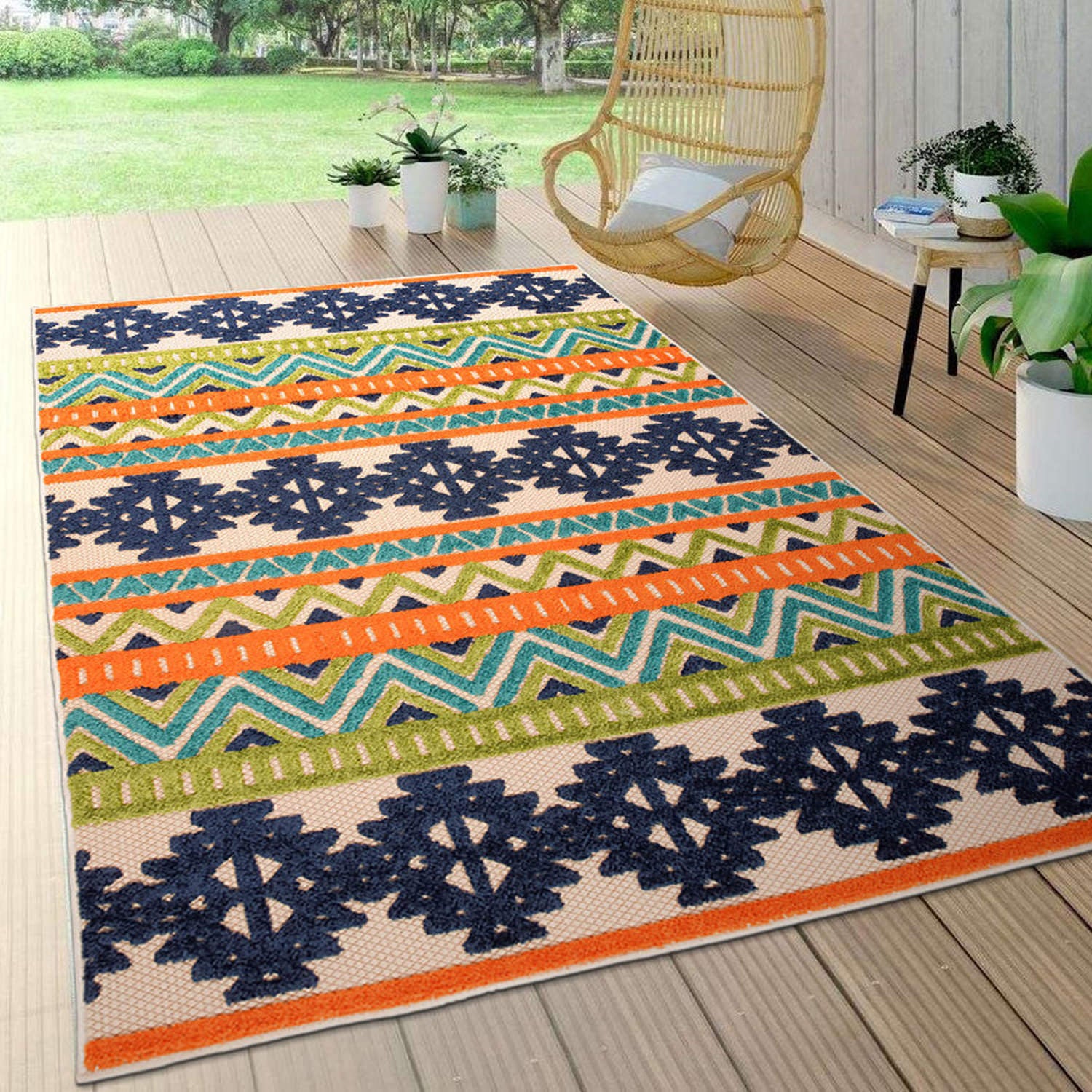 Contemporary Geometric Bohemian Indoor/Outdoor Area Rug - Multi ...