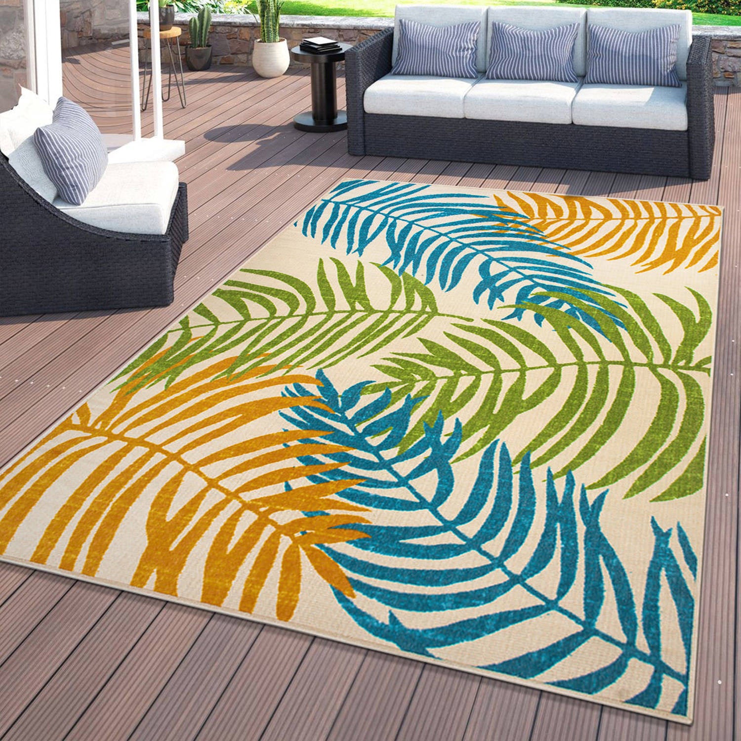 Floral Leaves Flatweave Indoor/Outdoor Area Rug