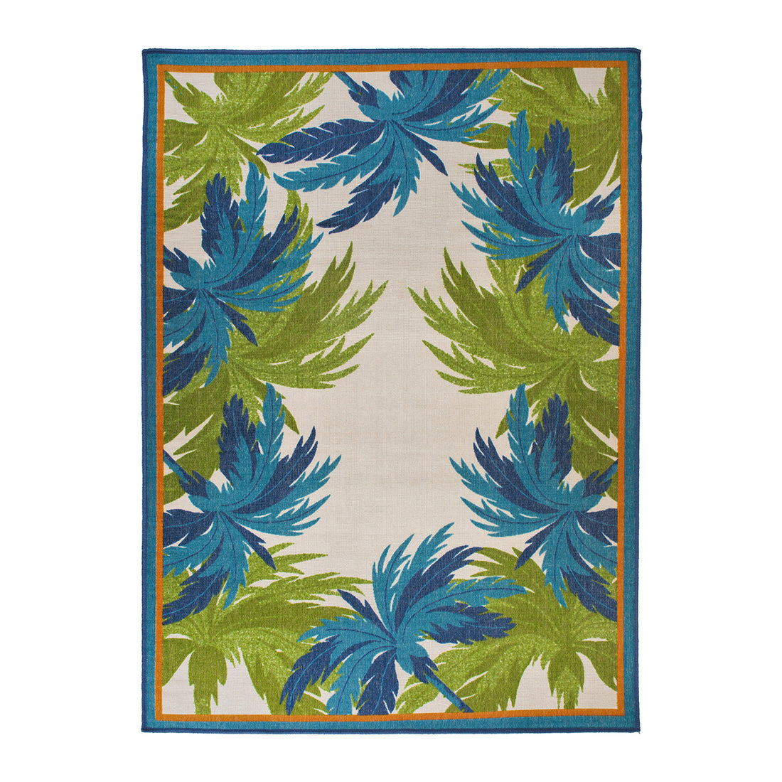 Tropical Floral Border Flatweave Indoor/Outdoor Area Rug