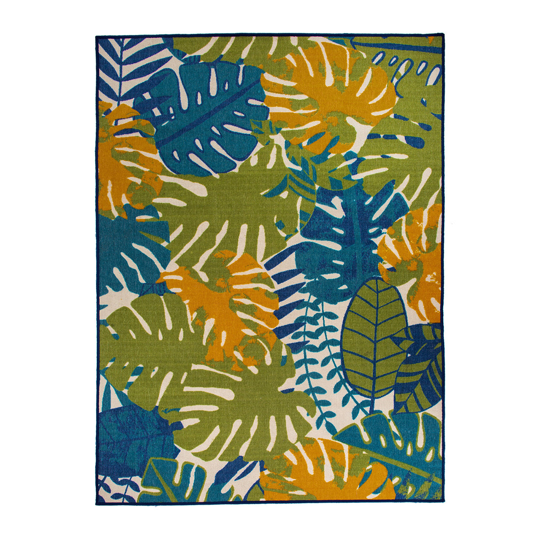 Contemporary Tropical Leaves Flatweave Indoor/Outdoor Area Rug