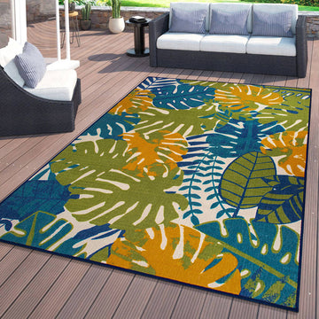 Contemporary Tropical Leaves Flatweave Indoor/Outdoor Area Rug