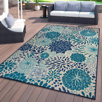 Modern Floral Circles Flatweave Indoor/Outdoor Area Rug