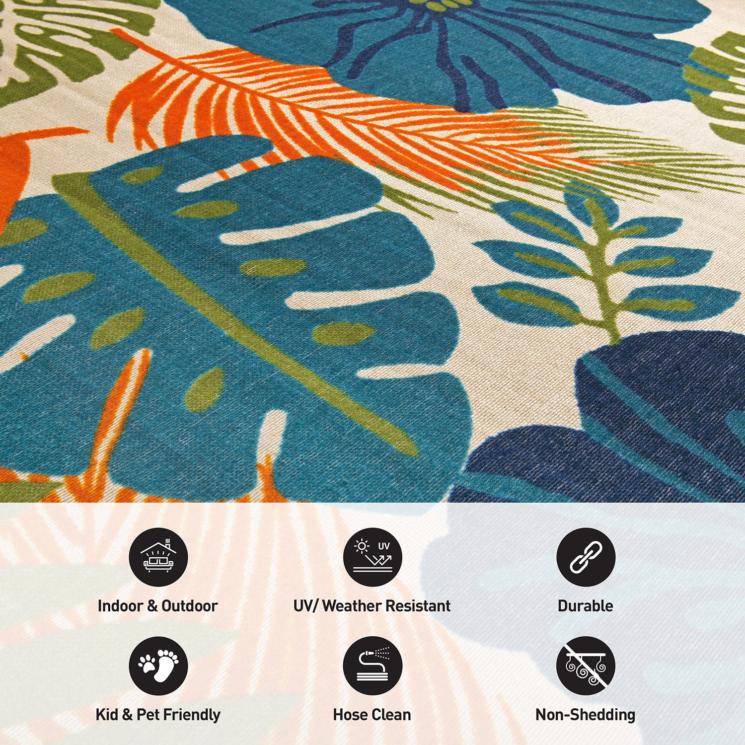 Tropical Floral Leaves Indoor/Outdoor Area Rug