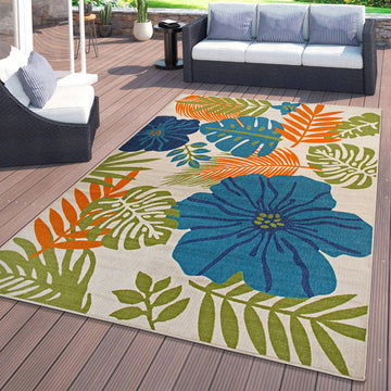 Tropical Floral Leaves Indoor/Outdoor Area Rug