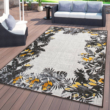 Contemporary Floral Border Indoor/Outdoor Area Rug