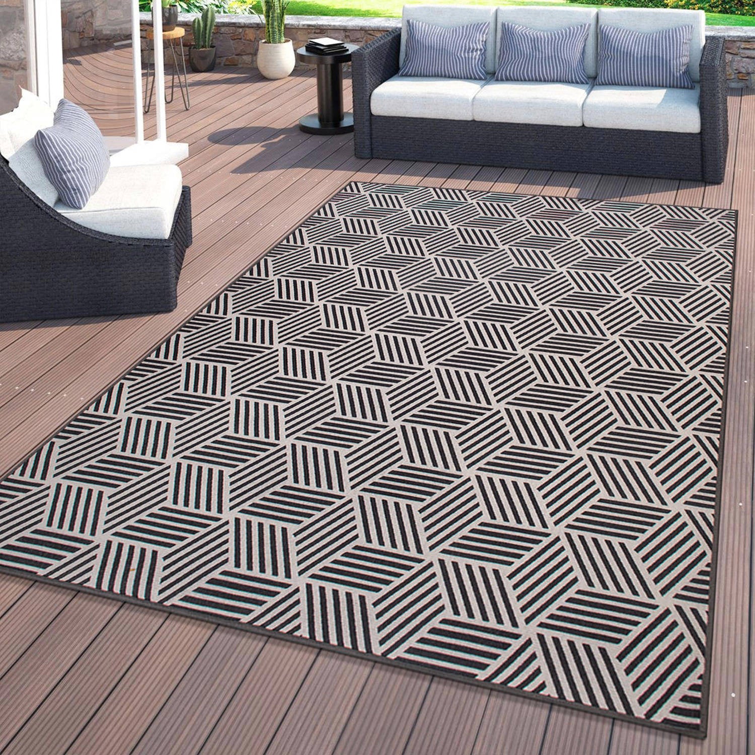 Contemporary Geometric Cubes Indoor/Outdoor Area Rug