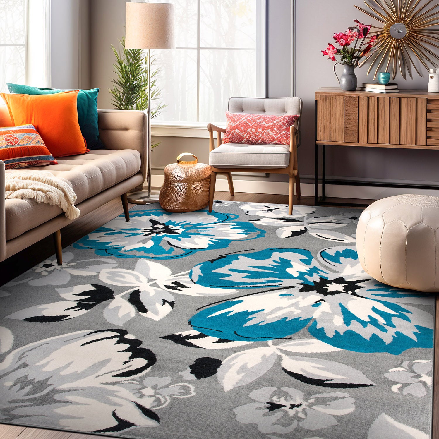 Modern Floral Design Area Rug