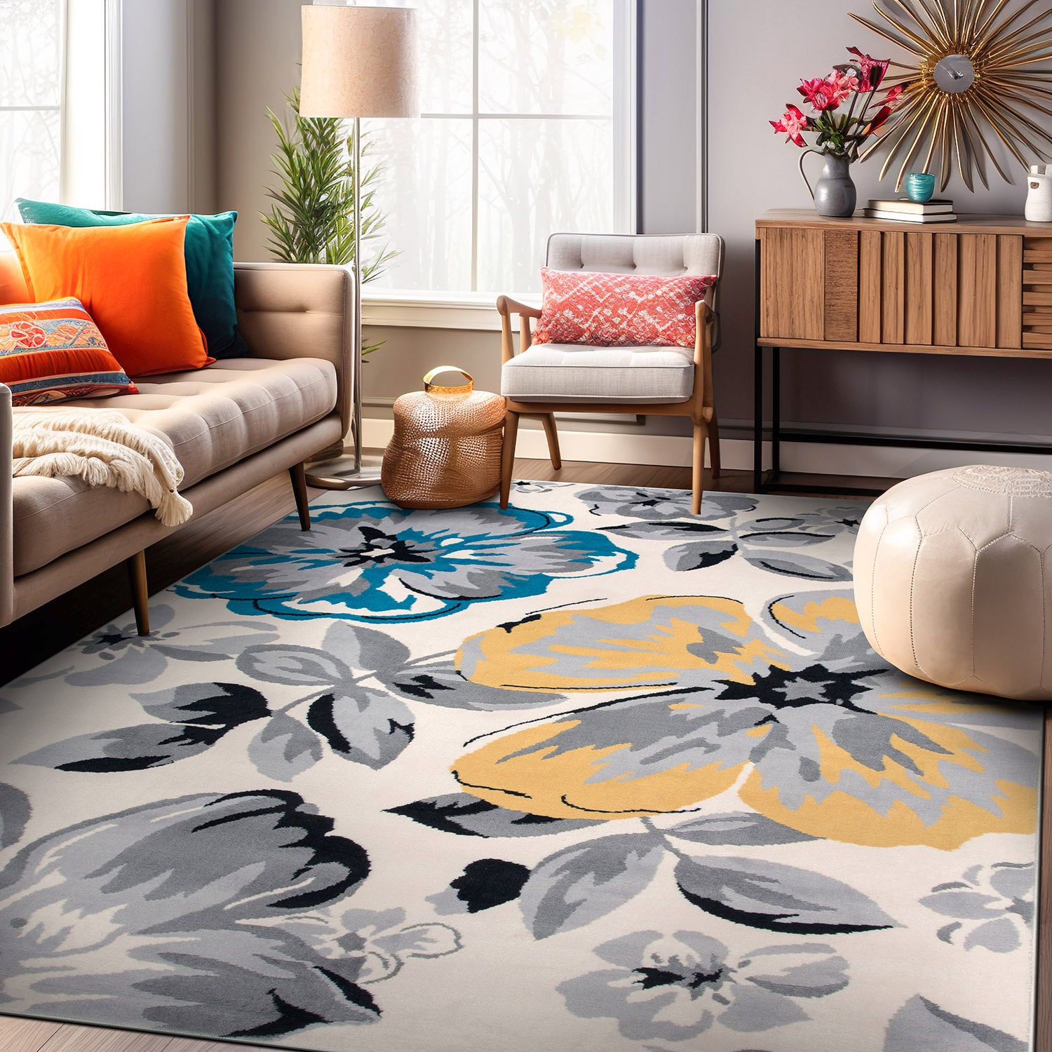 Modern Floral Desing Area Rug