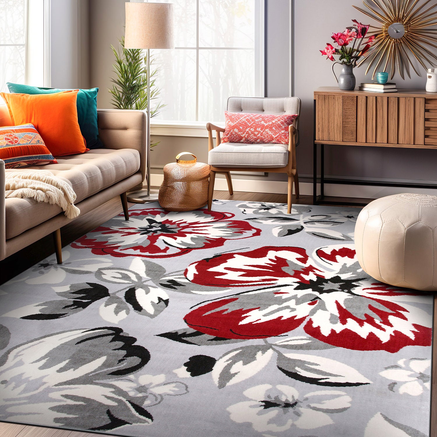 Modern Floral Design Area Rug