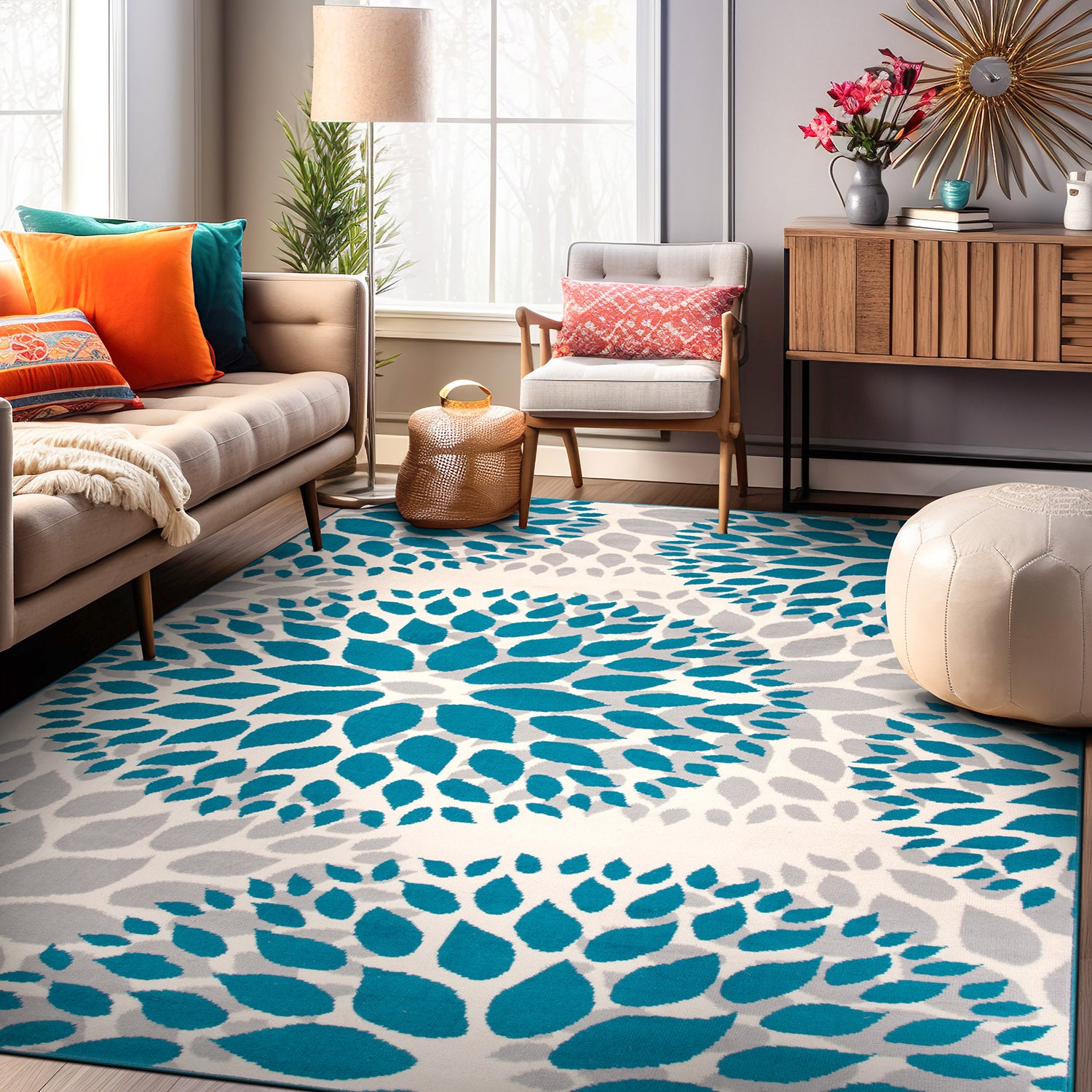 Modern Floral Circles Area Rug