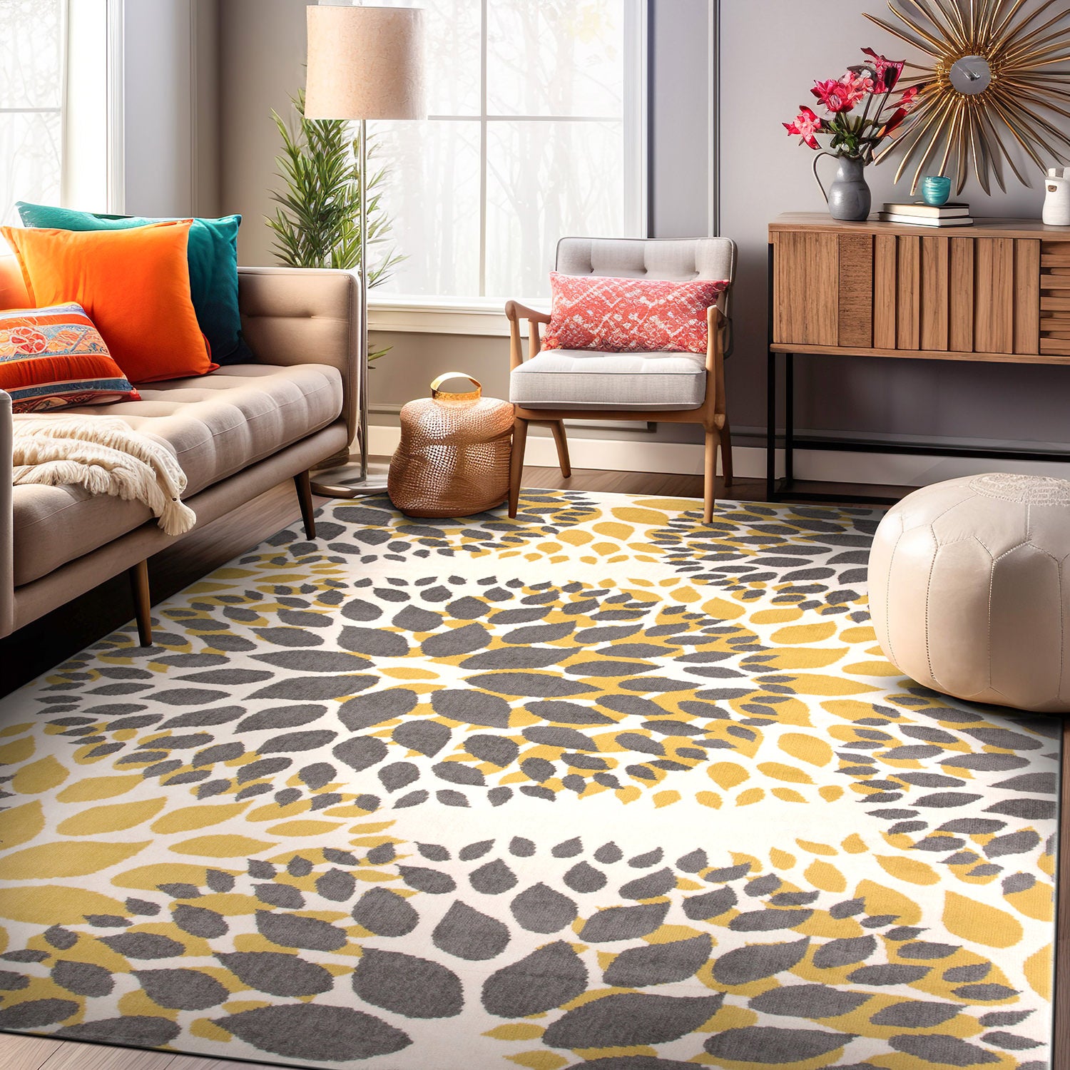 Modern Floral Circles Area Rug