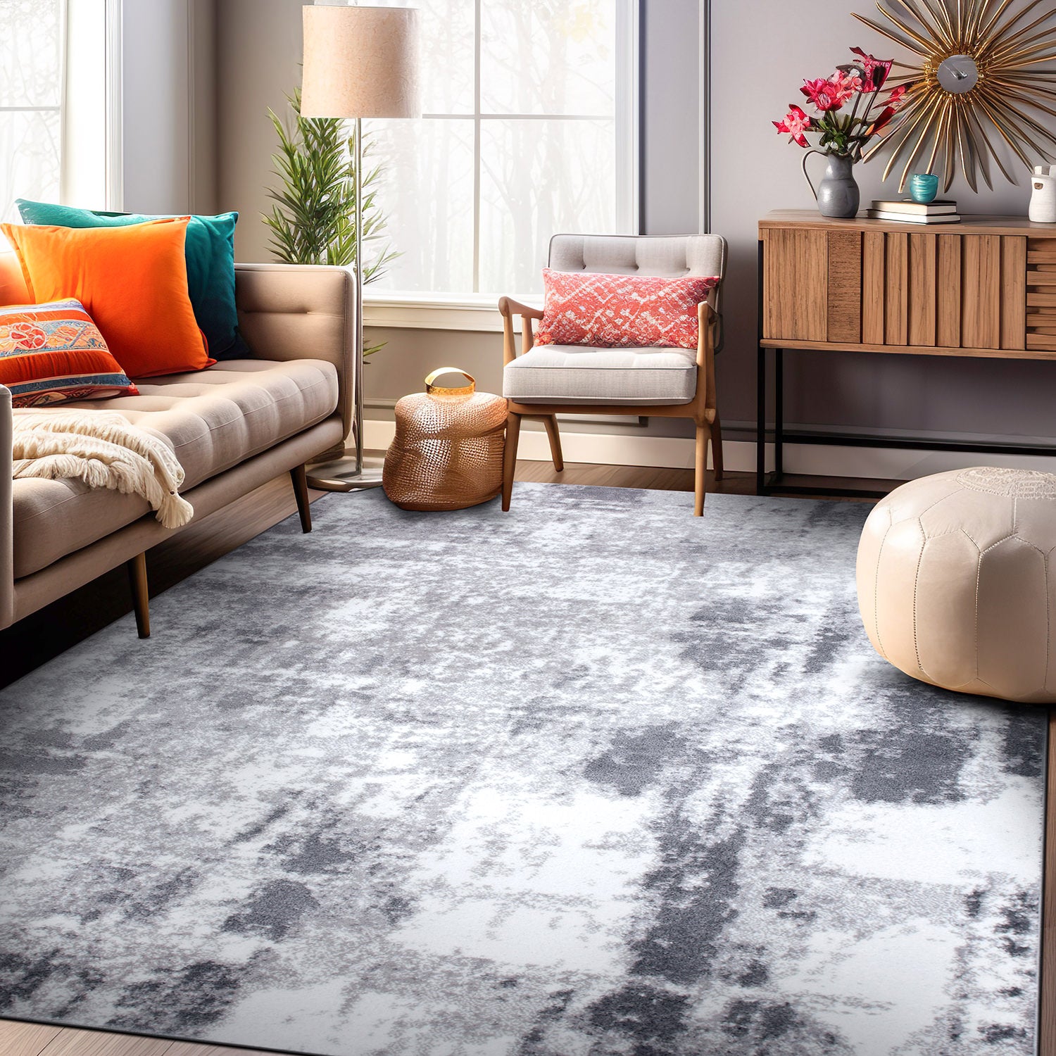 Contemporary Abstract Distressed Area Rug