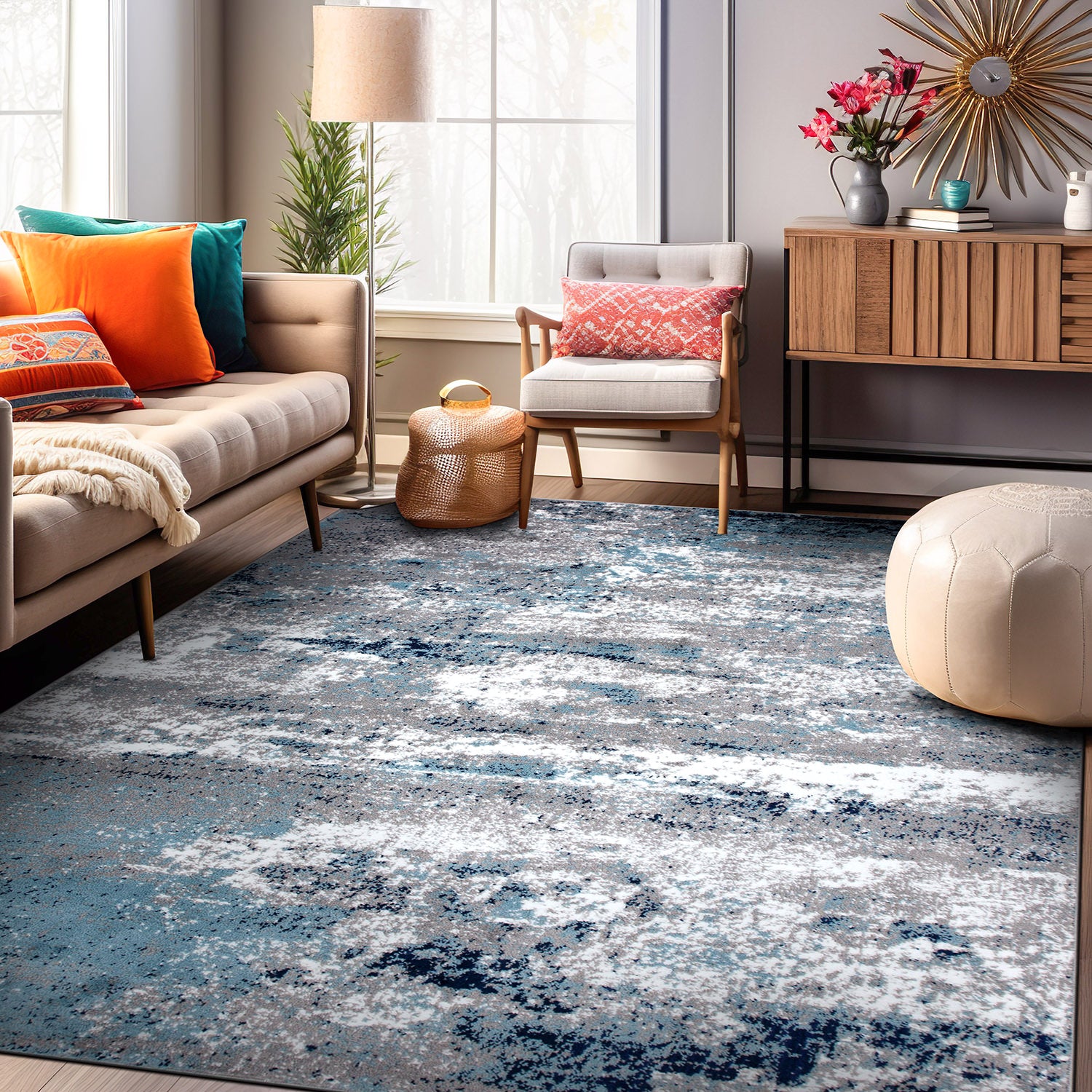 Distressed Abstract Watercolor Area Rug