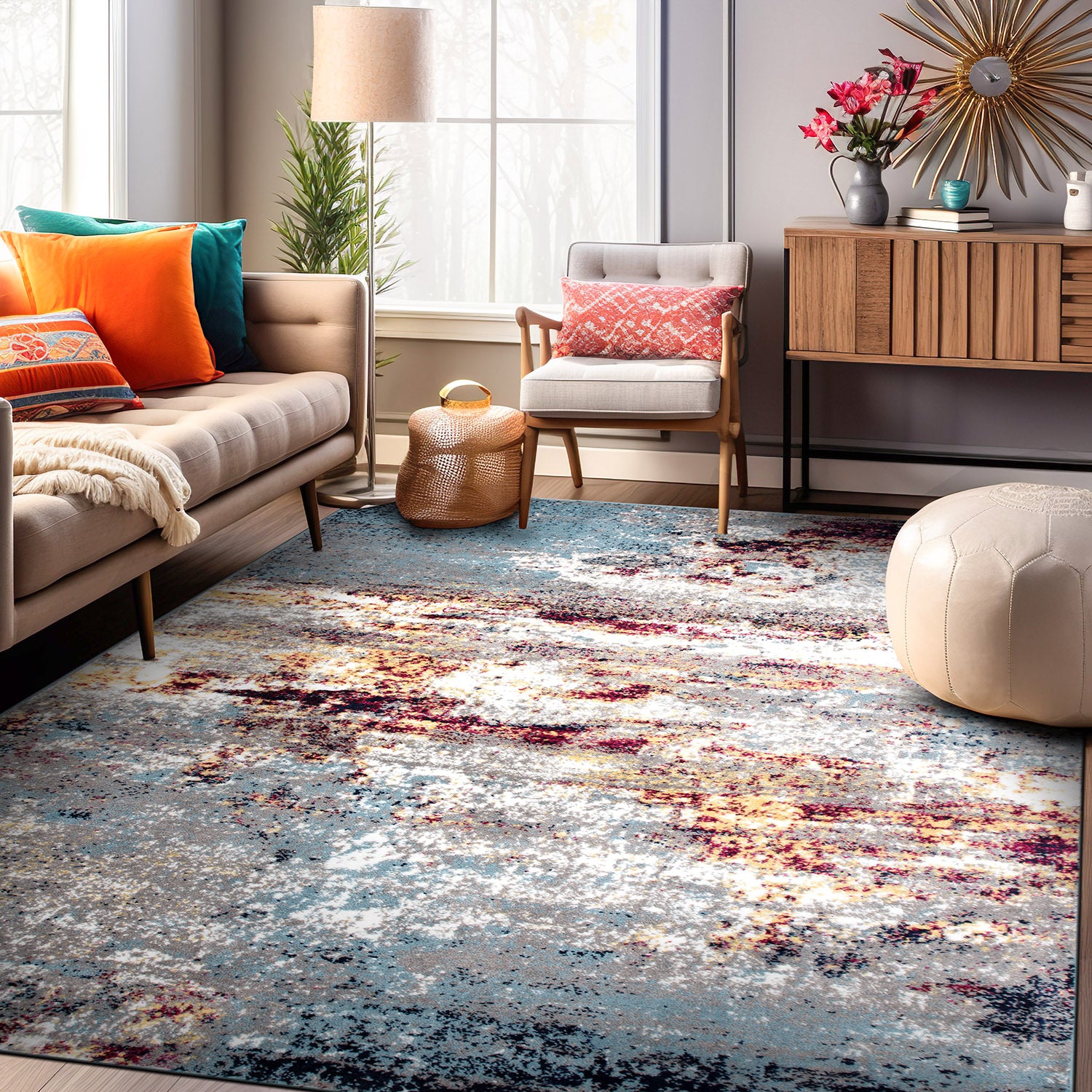 Distressed Abstract Watercolor Area Rug