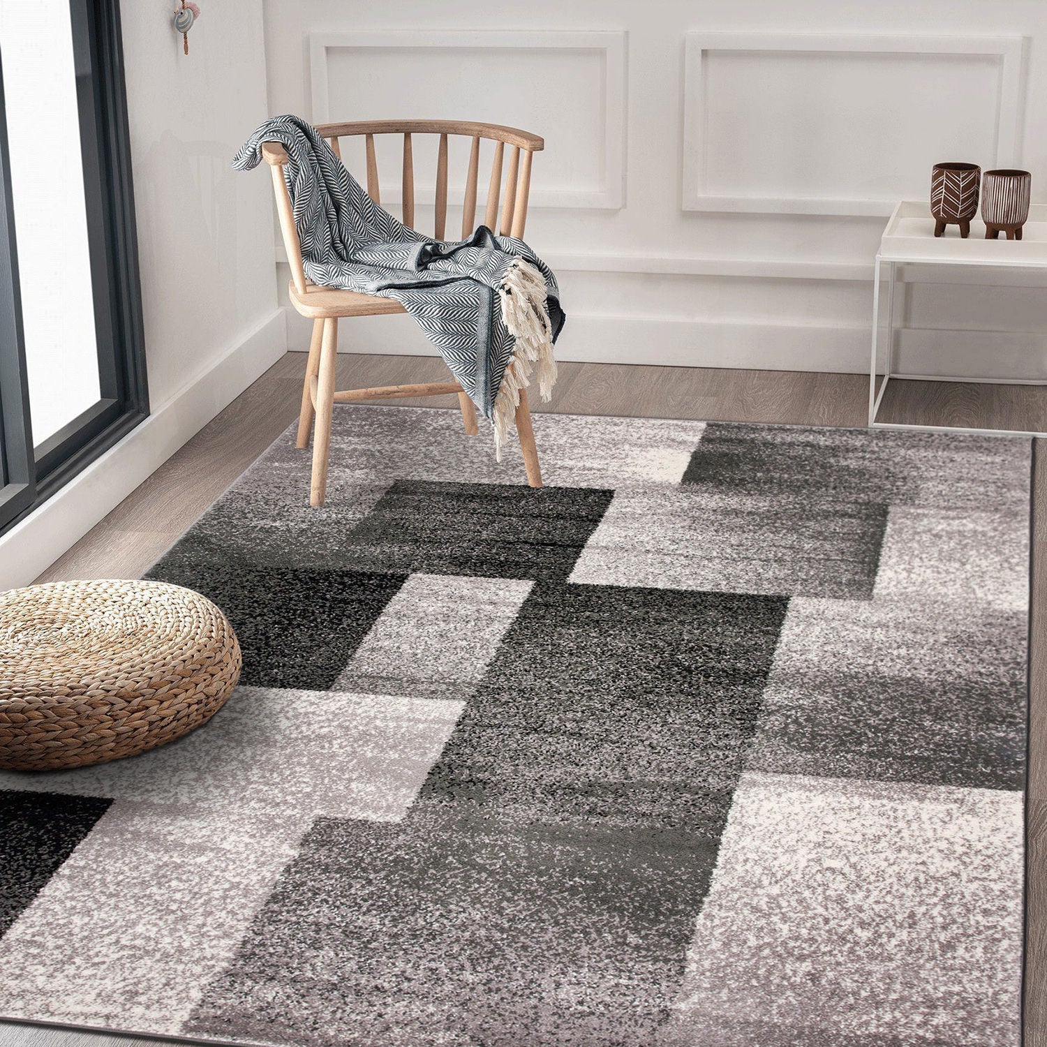 Contemporary Modern Geometric Boxes Area Rug