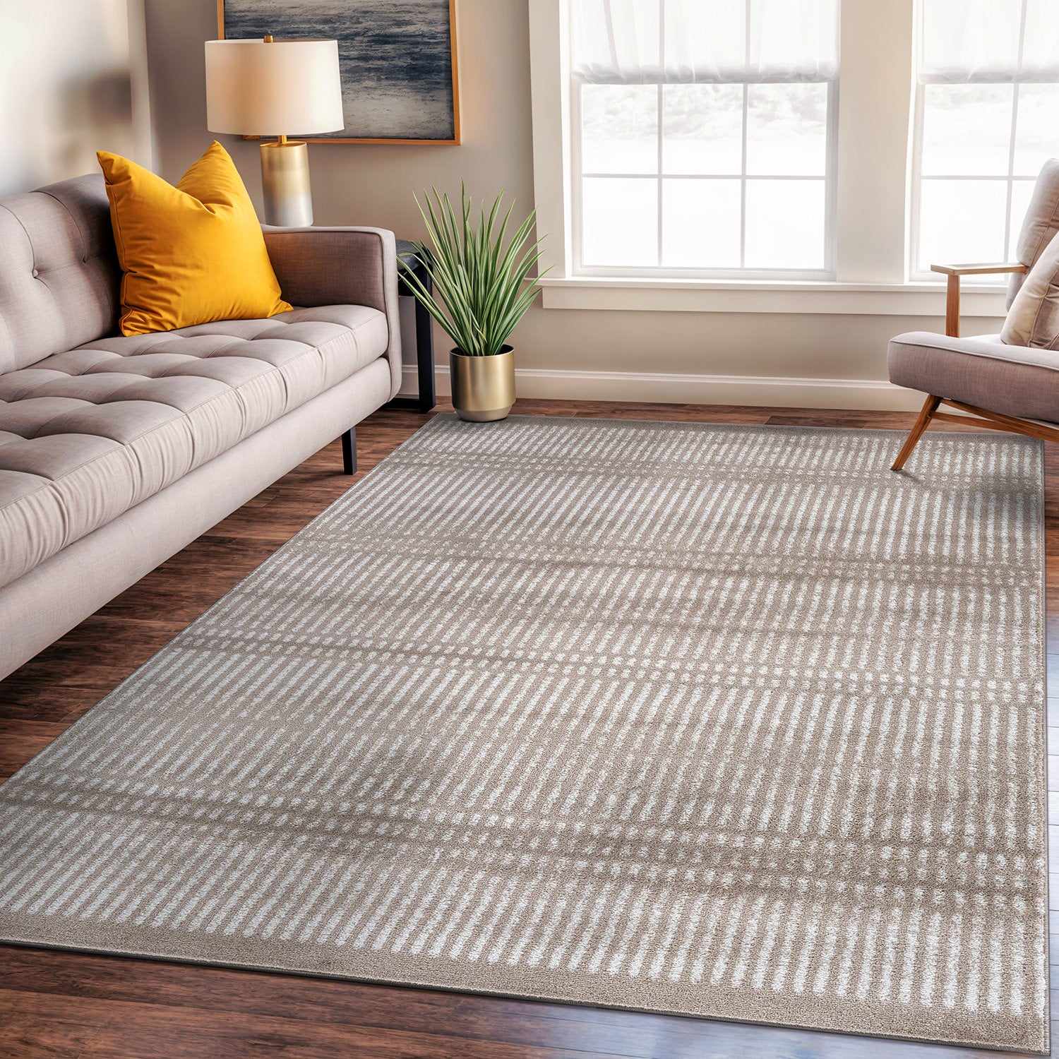 Contemporary Minimalistic Stripe LInes Area Rug - BEIGE 5' X 7'