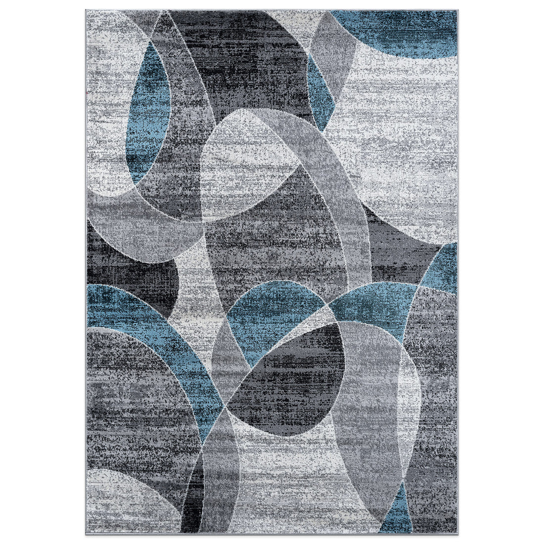 Contemporary Distressed Circle Area Rug - BLUE 5' X 7'