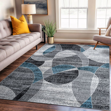 Contemporary Distressed Circle Area Rug - BLUE 5' X 7'