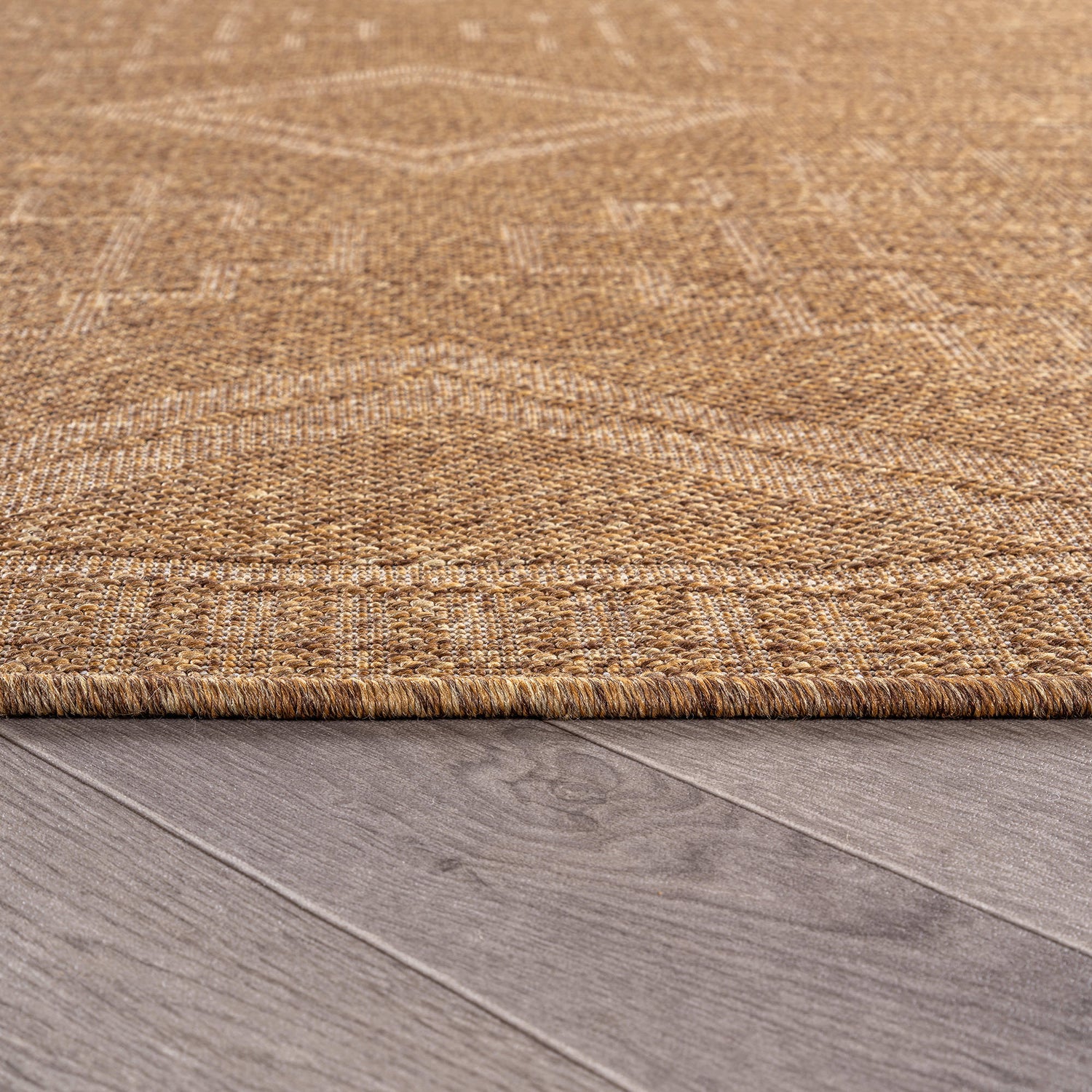 World Rug Gallery Geometric Border Indoor/Outdoor Flat Woven Area Rug - Natural Jute-Style, Easy-Care Patio Rug for Backyard Porch Deck Balcony - Dark Gray/Natural - DARKGRAY
