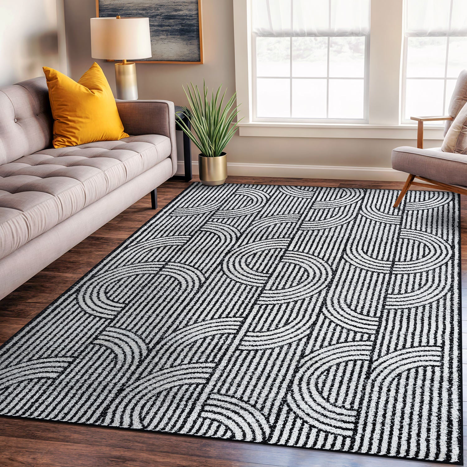 Modern Arch Pattern Stripe Area Rug - CREAM 5' X 7'