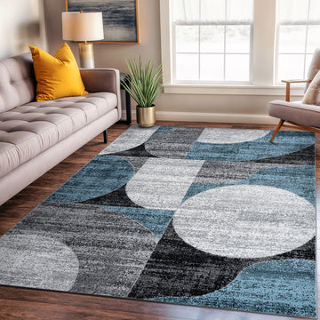 Modern Geometric Design Area Rug - BLUE 5' X 7'