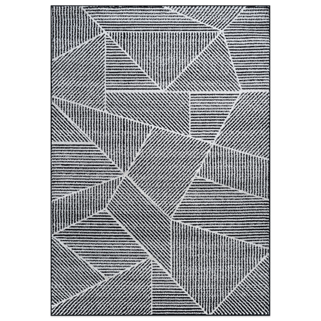 Contemporary Geometric Stripe Area Rug - BLACK 5' X 7'