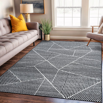 Contemporary Geometric Stripe Area Rug - BLACK 5' X 7'