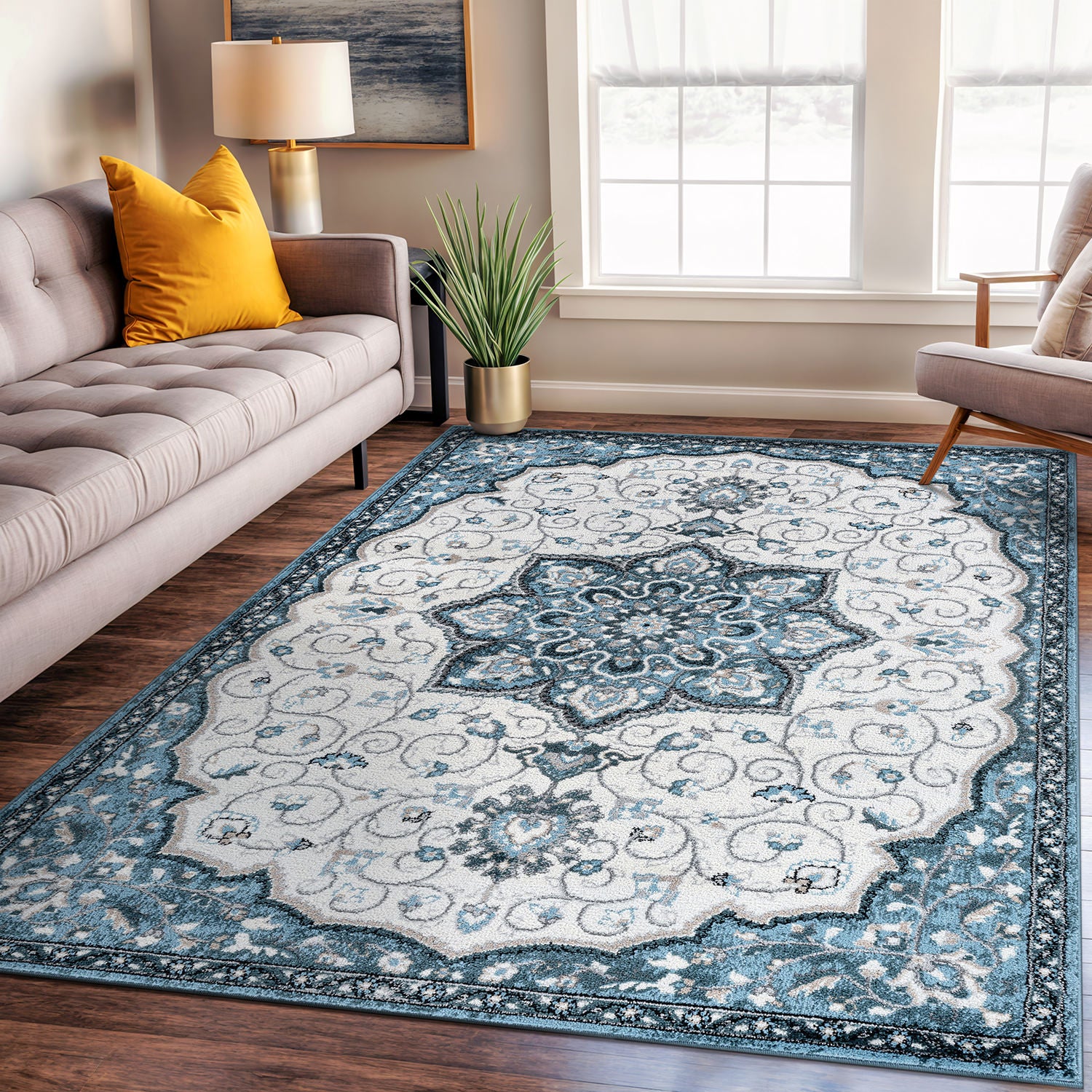 Traditional Medallion Area Rug - BLUE 5' X 7'