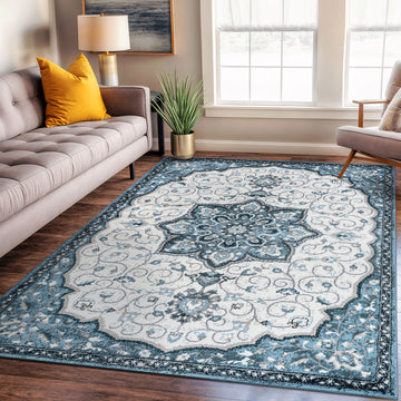 Traditional Medallion Area Rug - BLUE 5' X 7'