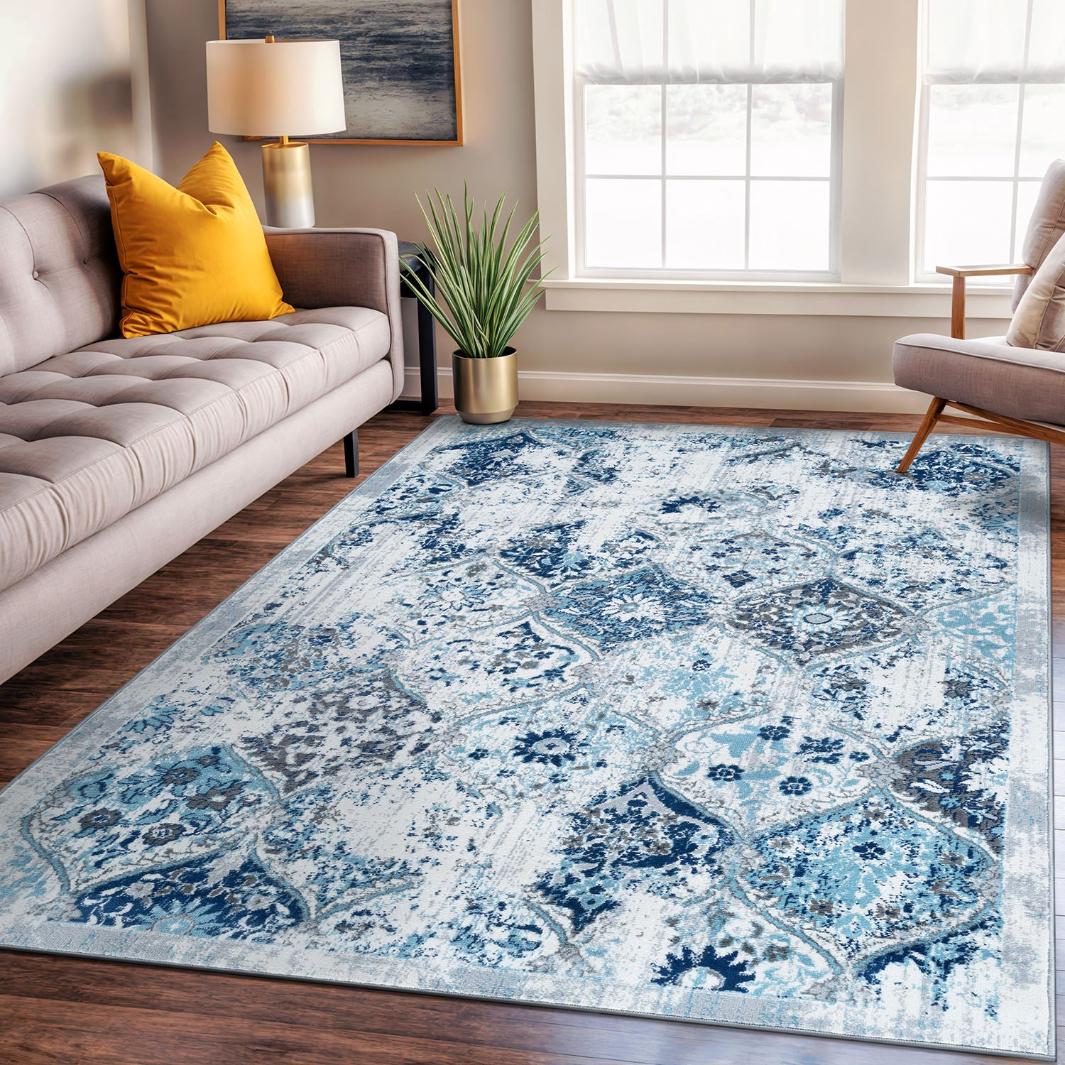 Trellis Bordered Moroccan Area Rug - Blue 5'x7'