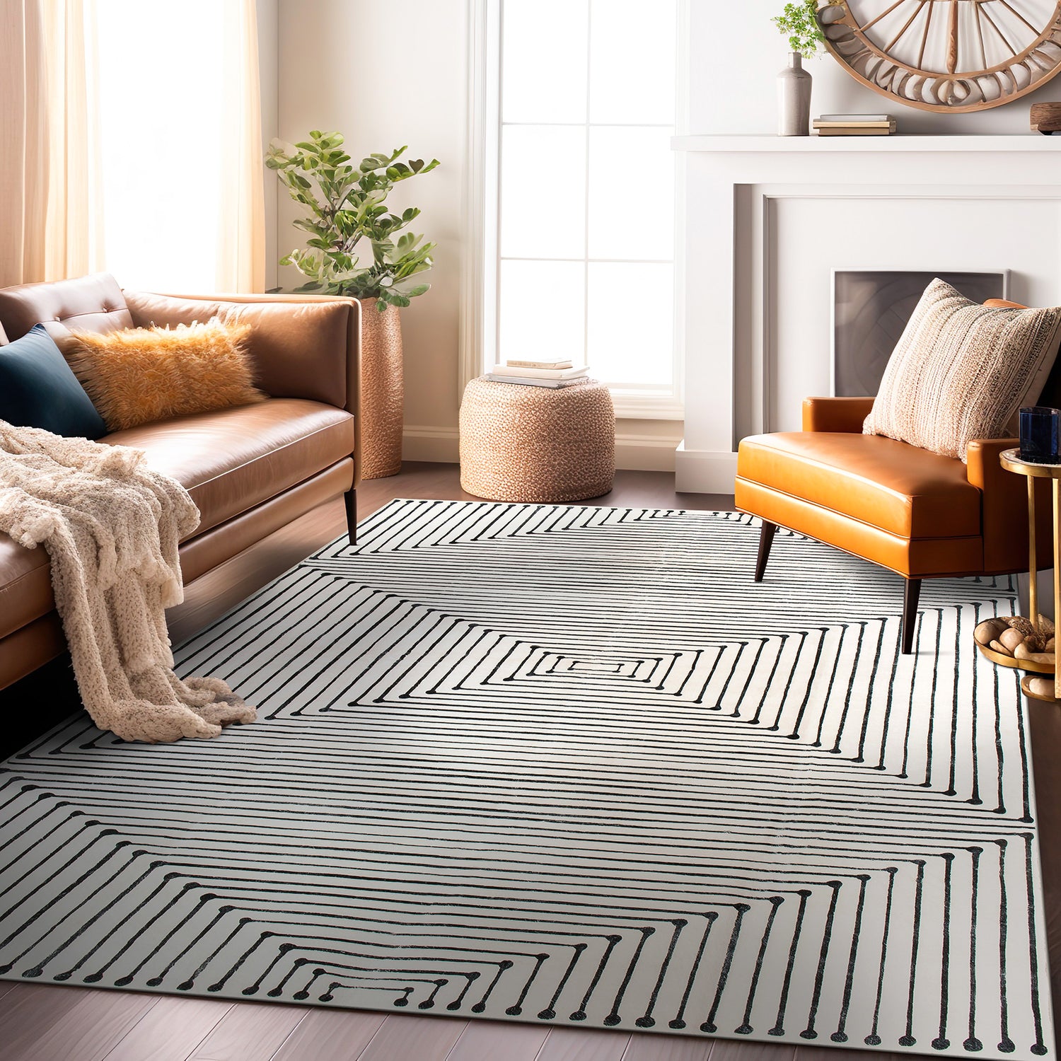 Bohemian Stripes Washable Non Slip Area Rug - IVORY 5'x7'