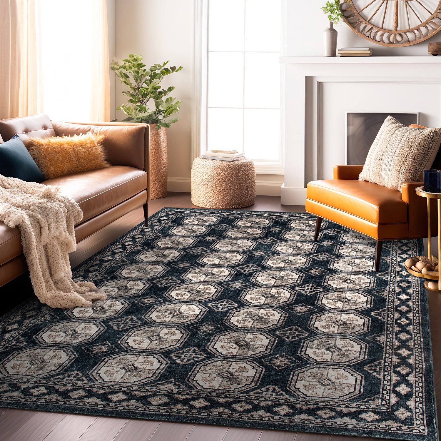 Transitional Moroccan Washable Non Slip Area Rug - ANTHRACITE 5'x7'