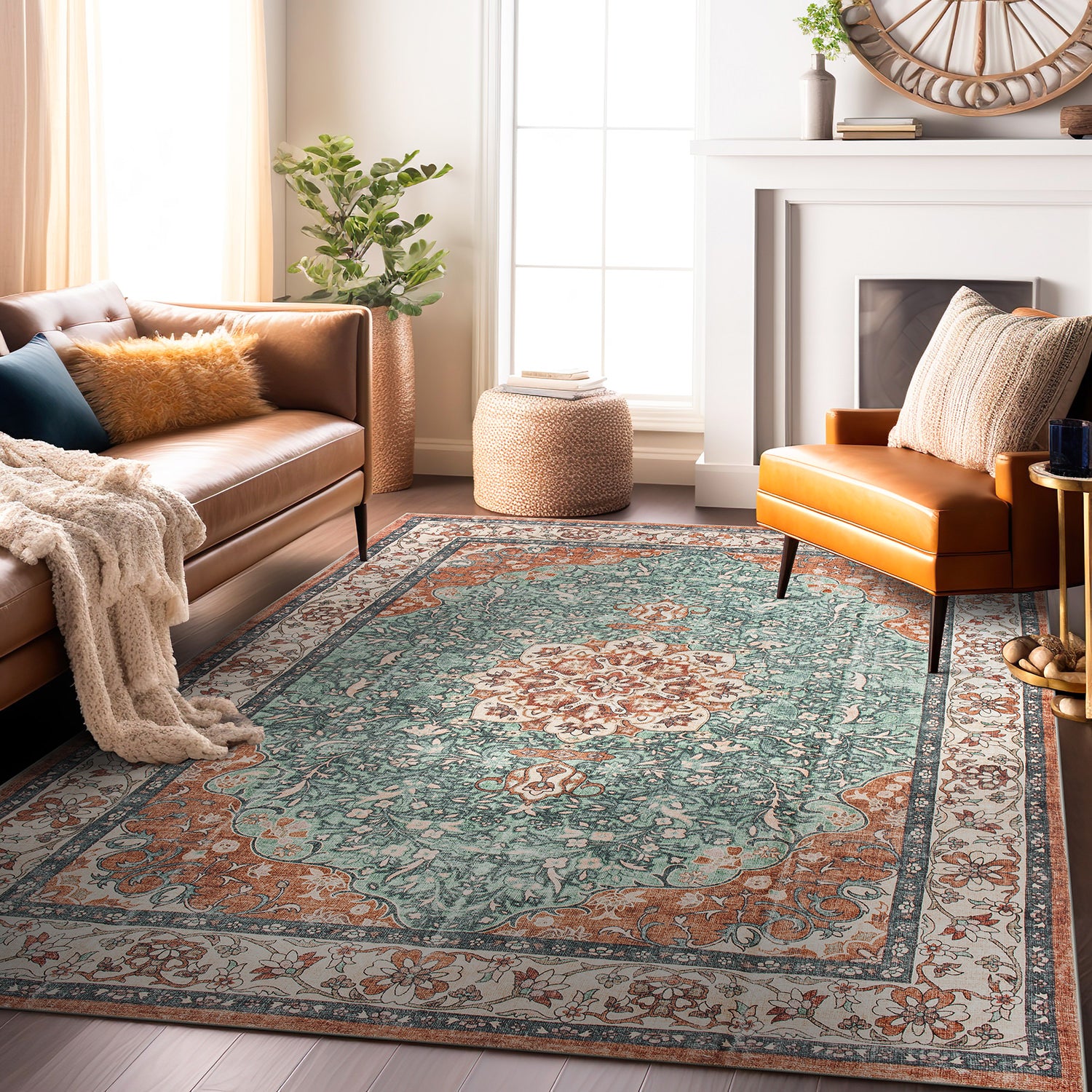 Traditional Oriental Medallion Washable Non Slip Area Rug - MULTI 5'x7'